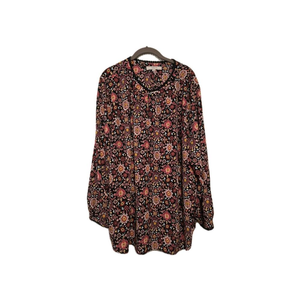 Women's Loft Plus Size 24 Black Floral Long Sleeve Blouse Polyester K0324 - Picture 1 of 9